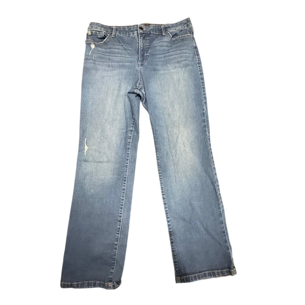 Bandolino Women's Mandie Blue Straight Leg Distressed Solid Jeans Size 14S